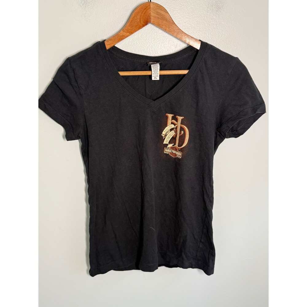 Harley-Davidson Womens V-Neck T-Shirt Black Warrs London Kings Road Small